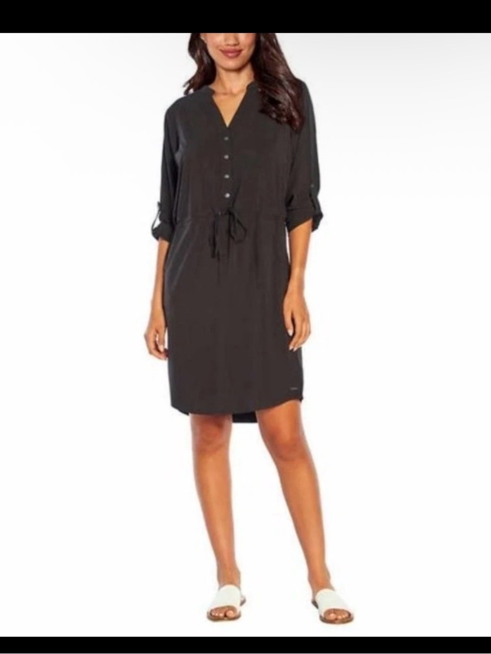 Orvis Pack & Go Dress Womens XL Black Long Sleeve Button Front Pockets